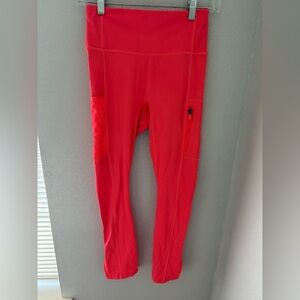 Fabletics Motion365 Leggings Womens S Orange/red High Rise Pockets Ankle Zip Gym